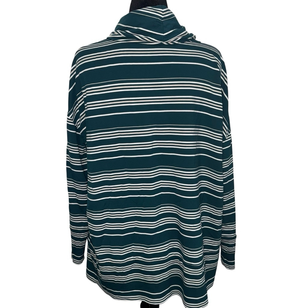 Women's Garnet Hill Green & White Striped Cowl Neck Tunic Top XL - Picture 2 of 9